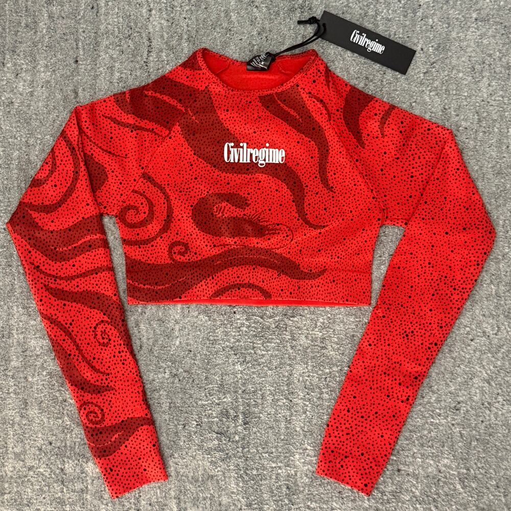 Civil Regime Red Chaos Kelly Top Red Swirl Long Sleeve Crop Top XS